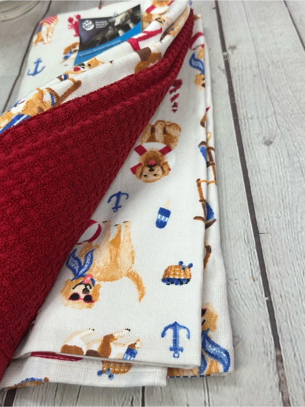 Dog Print Kitchen Towel - White with Multi-Color Dog Motif